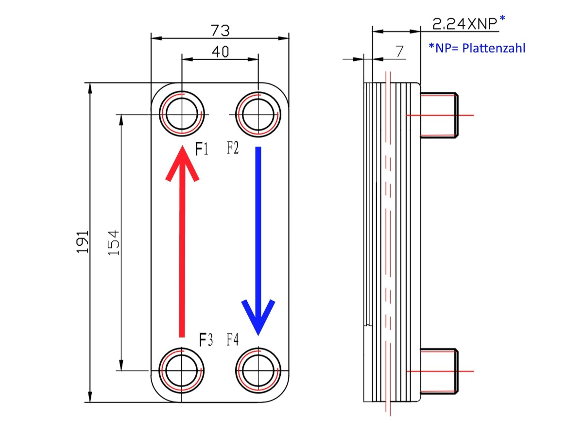 Edelstahl Plattenwärmerauscher B3-12-20 - 0,24 m², 55 kW