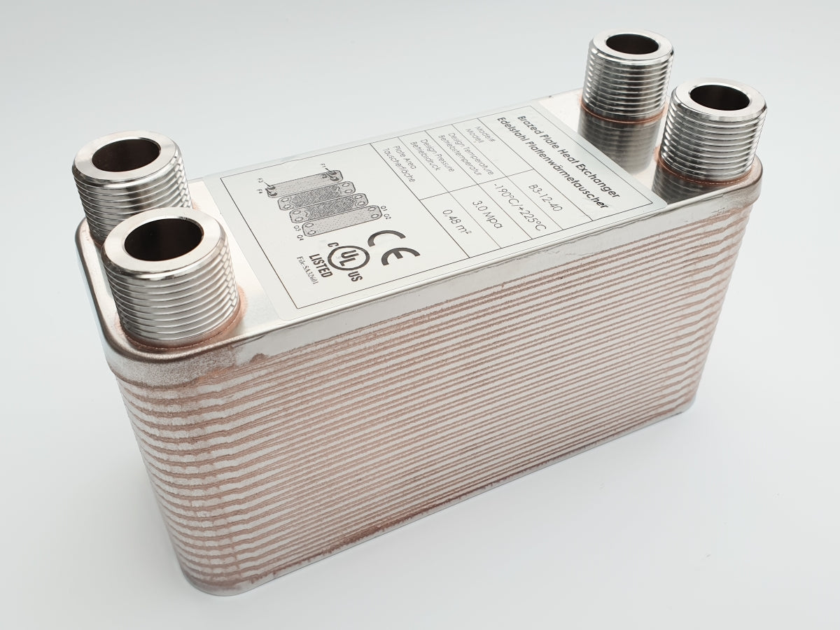 Edelstahl Plattenwärmetauscher B3-12-40 - 0,48 m², 75 kW